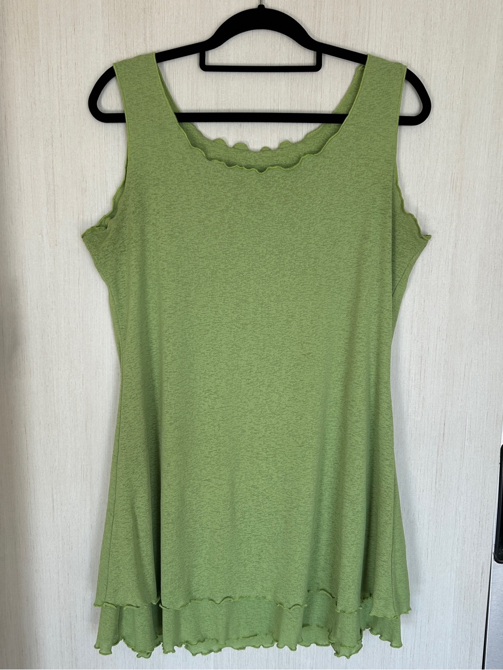 Lime Green Heathered Knit Layered Lettuce Edge Tank Top Size L/XL